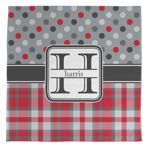 Custom Red & Gray Dots and Plaid Microfiber Dish Towel (Personalized)