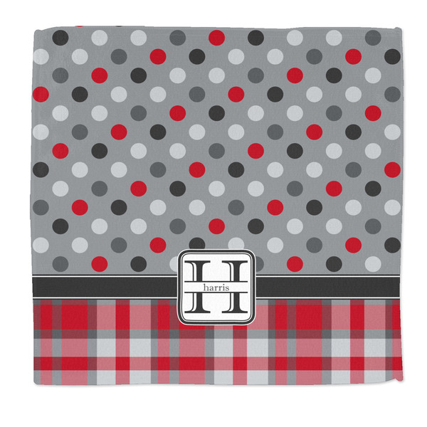Custom Red & Gray Dots and Plaid Microfiber Dish Rag (Personalized)