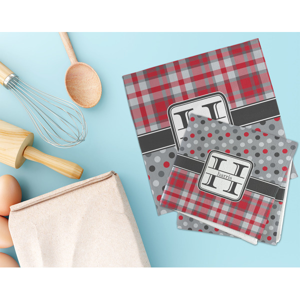 Red & Gray Dots and Plaid Microfiber Dish Rag - LIFESTYLE