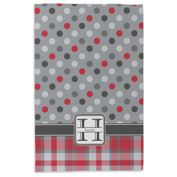 Red & Gray Dots and Plaid Microfiber Dish Towel - APPROVAL
