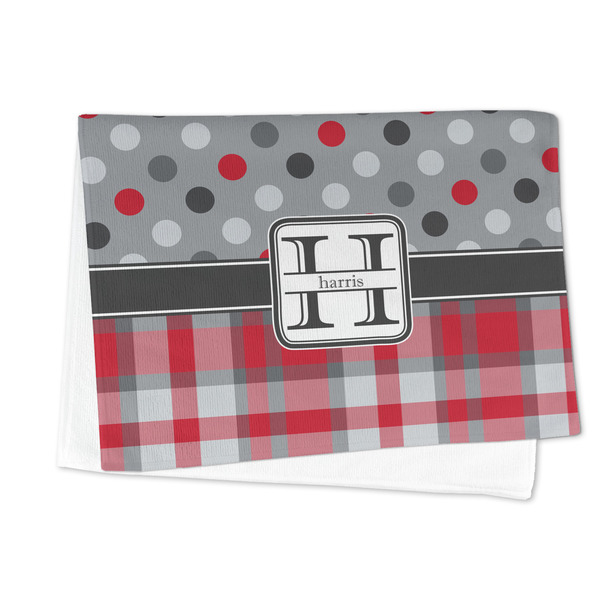 Red & Gray Dots and Plaid Microfiber Dish Towel - FOLDED HALF