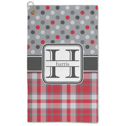 Red & Gray Dots and Plaid Microfiber Golf Towel - Large (Personalized)