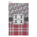 Red & Gray Dots and Plaid Microfiber Golf Towel - Small (Personalized)