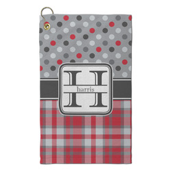 Red & Gray Dots and Plaid Microfiber Golf Towel - Small (Personalized)