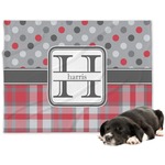 Red & Gray Dots and Plaid Dog Blanket (Personalized)