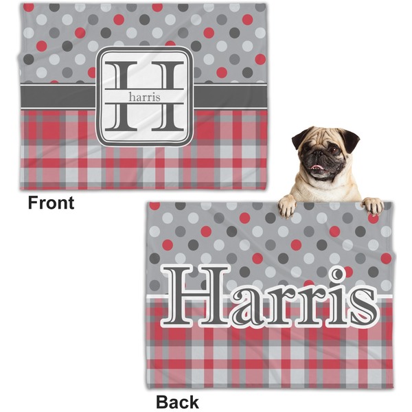 Red & Gray Dots and Plaid Microfleece Dog Blanket - Regular - Front & Back