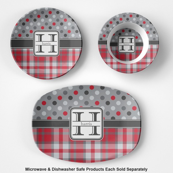 Red & Gray Dots and Plaid Microwave & Dishwasher Safe CP Plastic Dishware - Group