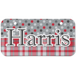 Red & Gray Dots and Plaid Mini/Bicycle License Plate (2 Holes) (Personalized)