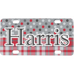 Red & Gray Dots and Plaid Mini / Bicycle License Plate (4 Holes) (Personalized)