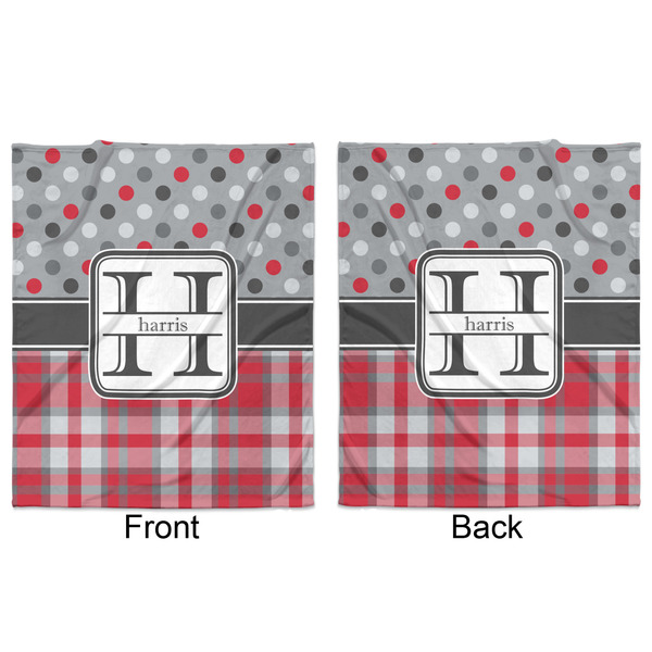 Red & Gray Dots and Plaid Minky Blanket - 50"x60" - Double Sided - Front & Back