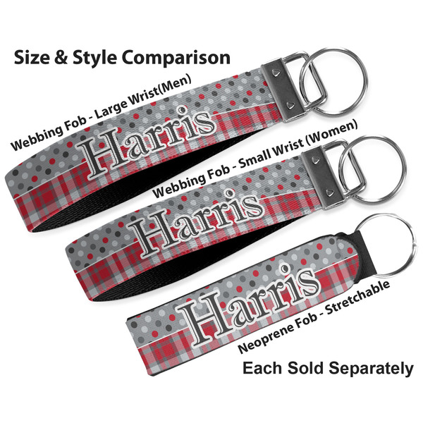 Red & Gray Dots and Plaid Multiple Key Ring comparison sizes