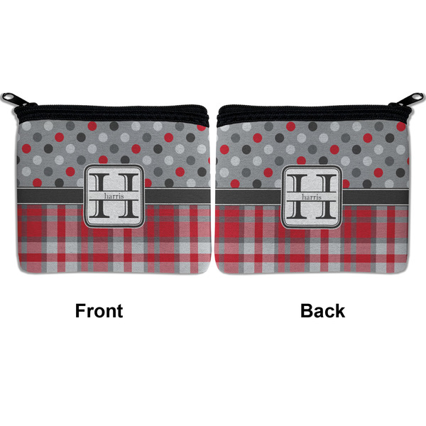 Red & Gray Dots and Plaid Neoprene Coin Purse - Front & Back (APPROVAL)