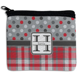Red & Gray Dots and Plaid Rectangular Coin Purse (Personalized)
