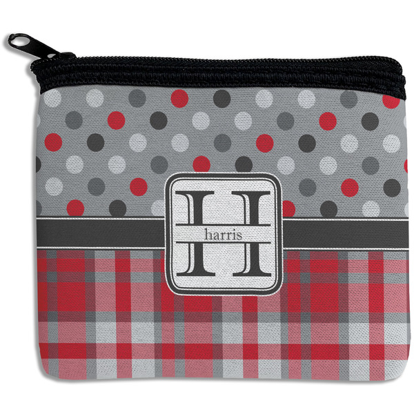 Custom Red & Gray Dots and Plaid Rectangular Coin Purse (Personalized)