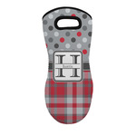 Red & Gray Dots and Plaid Neoprene Oven Mitt w/ Name and Initial