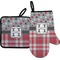 Red & Gray Dots and Plaid Right Oven Mitt & Pot Holder Set w/ Name and Initial