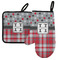 Red & Gray Dots and Plaid Left Oven Mitt & Pot Holder Set w/ Name and Initial