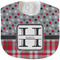 Red & Gray Dots and Plaid Velour Baby Bib w/ Name and Initial