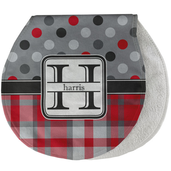 Custom Red & Gray Dots and Plaid Burp Pad - Velour w/ Name and Initial