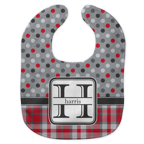Red & Gray Dots and Plaid New Bib Flat Approval