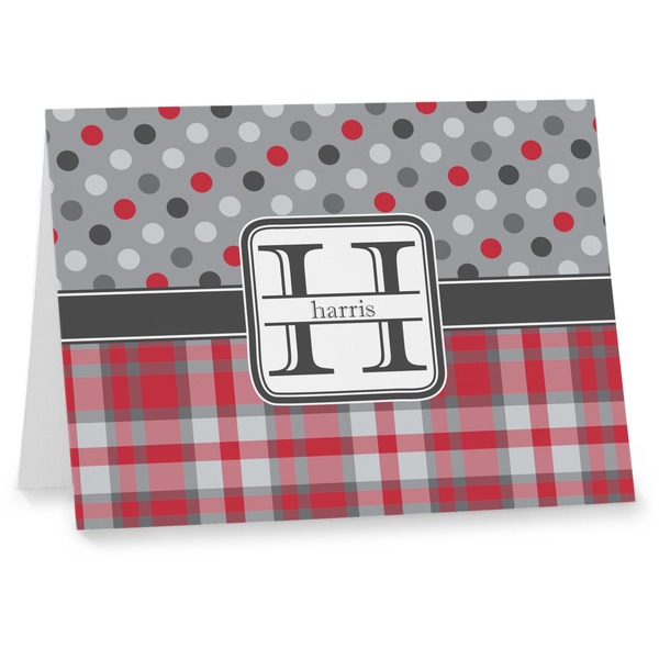 Custom Red & Gray Dots and Plaid Note cards (Personalized)