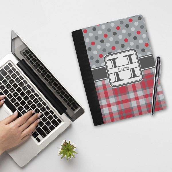 Red & Gray Dots and Plaid Notebook Padfolio - LIFESTYLE (large)