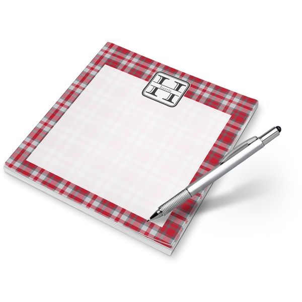 Custom Red & Gray Dots and Plaid Notepad (Personalized)