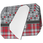 Red & Gray Dots and Plaid Dining Table Mat - Octagon - Set of 4 (Single-Sided) w/ Name and Initial