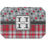 Red & Gray Dots and Plaid Dining Table Mat - Octagon (Single-Sided) w/ Name and Initial