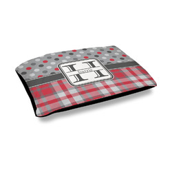 Red & Gray Dots and Plaid Outdoor Dog Bed - Medium (Personalized)