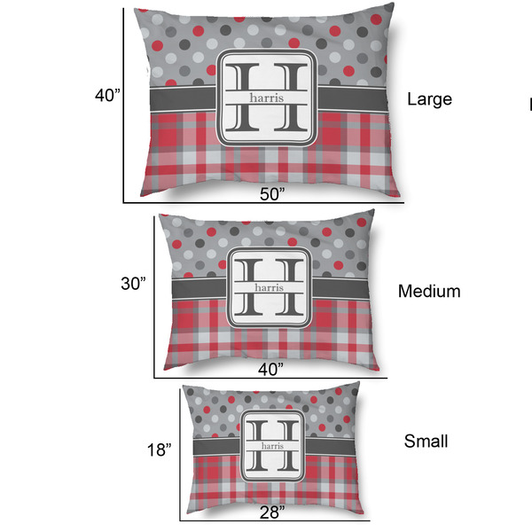 Red & Gray Dots and Plaid Outdoor Dog Beds - SIZE CHART