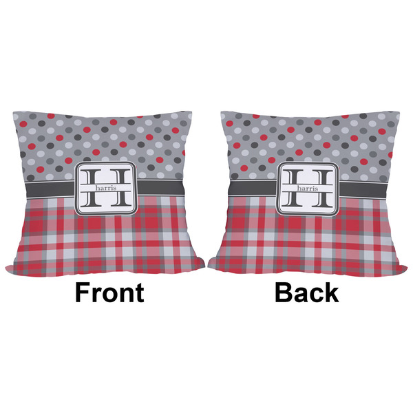 Red & Gray Dots and Plaid Outdoor Pillow - 16x16