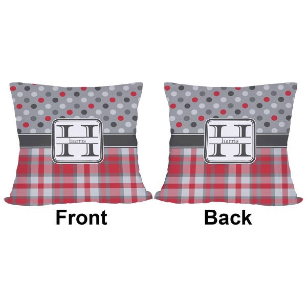 Red & Gray Dots and Plaid Outdoor Pillow - 18x18