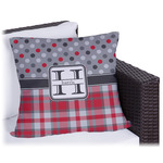 Red & Gray Dots and Plaid Outdoor Pillow - 16" (Personalized)