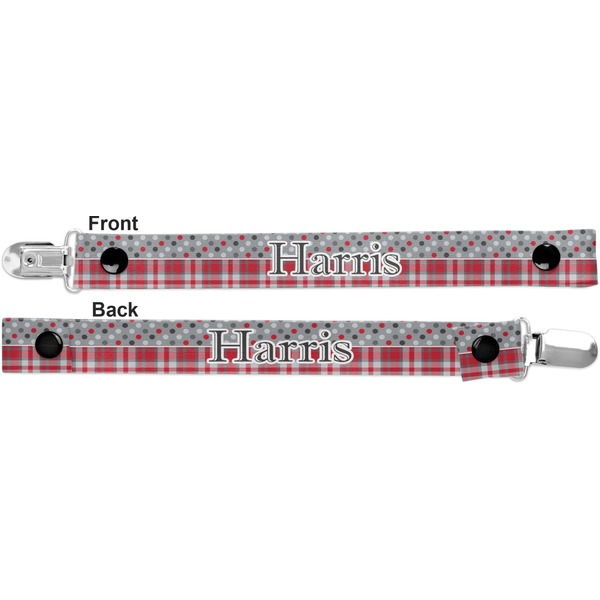 Red & Gray Dots and Plaid Pacifier Clip - Front and Back