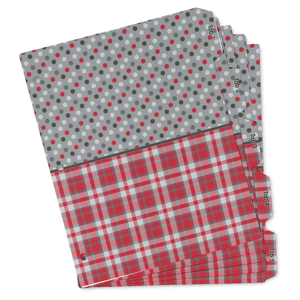 Custom Red & Gray Dots and Plaid Binder Tab Divider Set (Personalized)