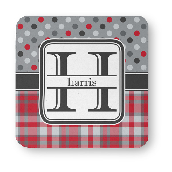 Red & Gray Dots and Plaid Paper Coasters - Approval