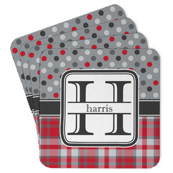 Red & Gray Dots and Plaid Paper Coasters (Personalized)