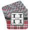 Red & Gray Dots and Plaid Paper Coasters - Front/Main