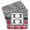 Red & Gray Dots and Plaid Paper Coasters w/ Name and Initial
