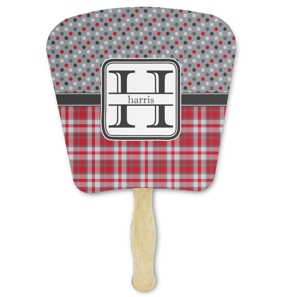 Custom Red & Gray Dots and Plaid Paper Fan (Personalized)