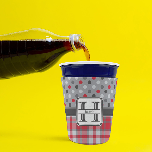 Red & Gray Dots and Plaid Party Cup Sleeves - without bottom - Lifestyle