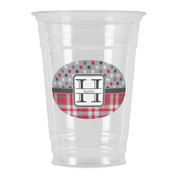 Custom Red & Gray Dots and Plaid Party Cups - 16oz (Personalized)