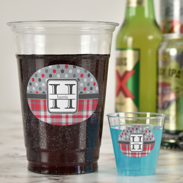 Red & Gray Dots and Plaid Party Cups - 16oz - In Context