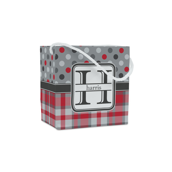 Custom Red & Gray Dots and Plaid Party Favor Gift Bags (Personalized)