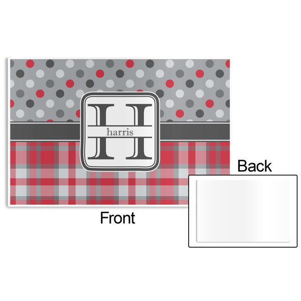Red & Gray Dots and Plaid Disposable Paper Placemat - Front & Back