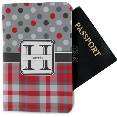 Red & Gray Dots and Plaid Passport Holder - Fabric (Personalized)