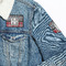 Red & Gray Dots and Plaid Patches Lifestyle Jean Jacket Detail