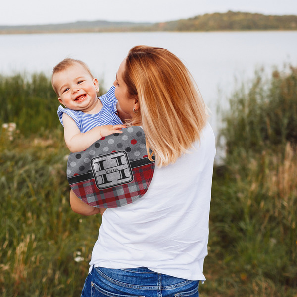 Red & Gray Dots and Plaid Peanut Shaped Burp - Lifestyle