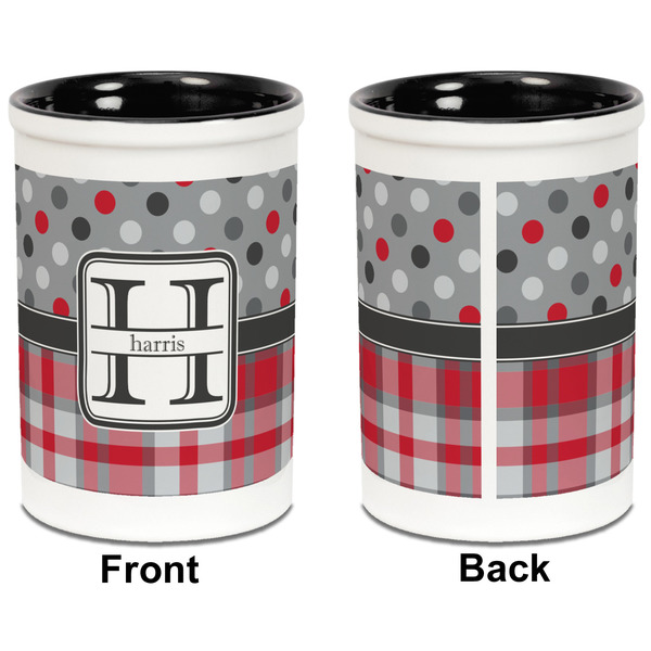 Red & Gray Dots and Plaid Pencil Holder - Black - approval